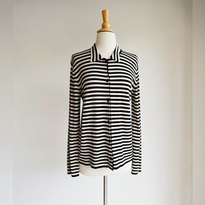 VINTAGE JONES NEW YORK Drapey Black and Tan Striped Cardigan Medium